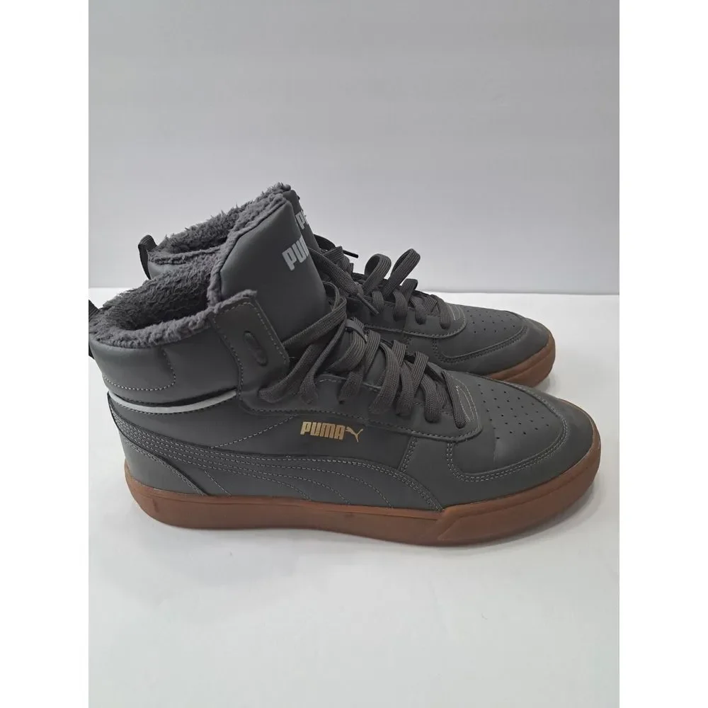 PumaCaven Mid Winter Shoes Mens Sz 11 Gray Brown Faux‎ Fur Sneakers Trainers
